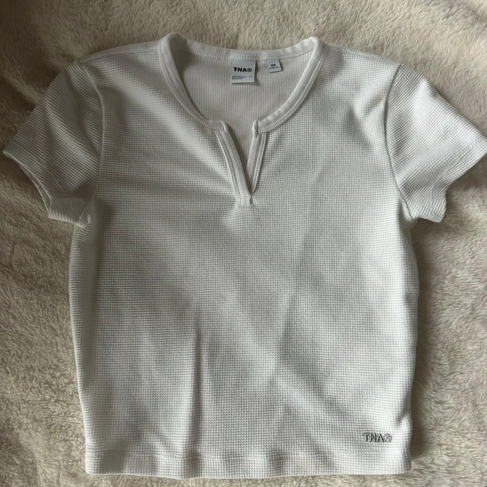 TNA White Fitted Ribbed Tee